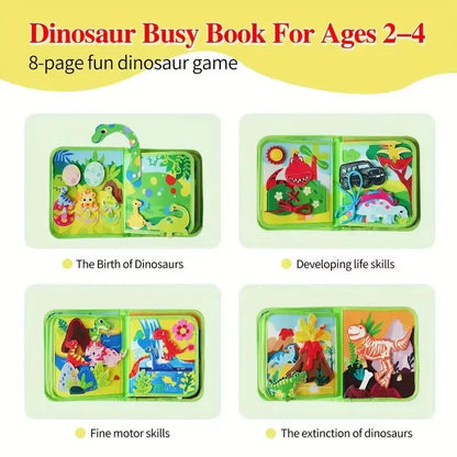 Dinosaur Busy Board Life Skills Educational Learning Sensory Felt Quiet Activity Books for Baby Travel Montessori Toys Boy Girl