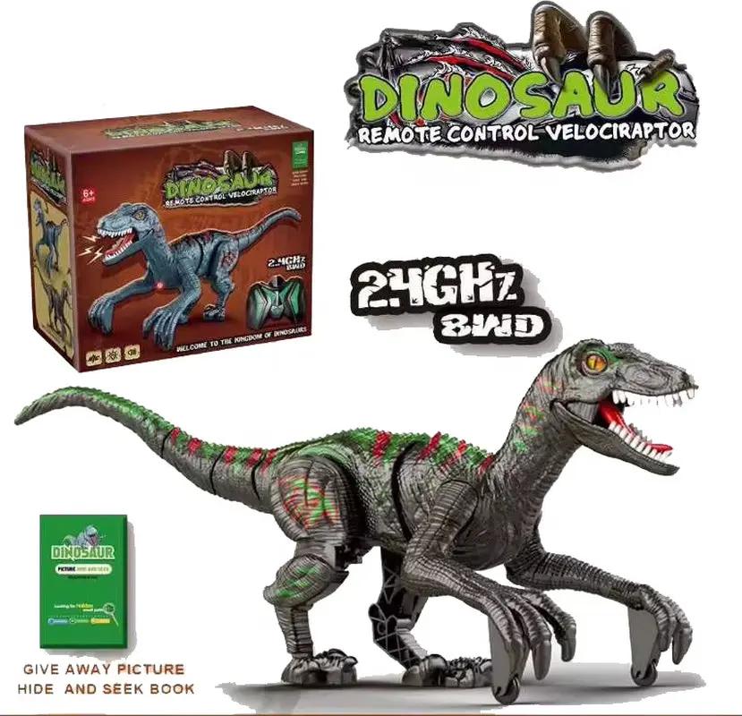 Remote Control Dinosaur Toys Kid 8Ch 2.4G Radio Controlled Velociraptor Toy Imitates Walking and Sounds Shaking Head Toy for Boy