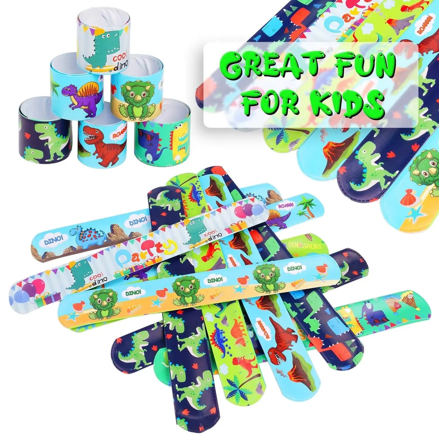 20/40/60Pcs Dinosaur Slap Bracelets for Kids Jurassic Forest World Theme Snap Bands Toy Gift Party Favor Supplies for Dino Party