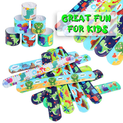 20/40/60Pcs Dinosaur Slap Bracelets for Kids Jurassic Forest World Theme Snap Bands Toy Gift Party Favor Supplies for Dino Party