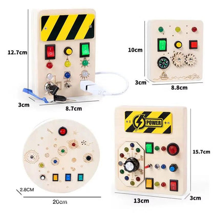 Montessori Busy Board Sensory Toys Wooden with LED Light Switch Control Board Travel Activities Children Games for 2-4 Years Old