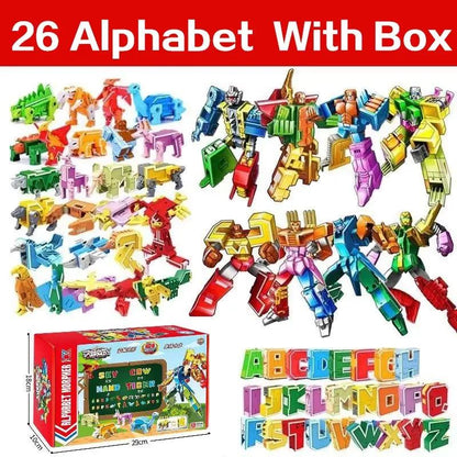 GUDI Assemble Robots Transformation Building Blocks Action Figure Car Model Deform Number Letters Alphabet Math Educational Toys