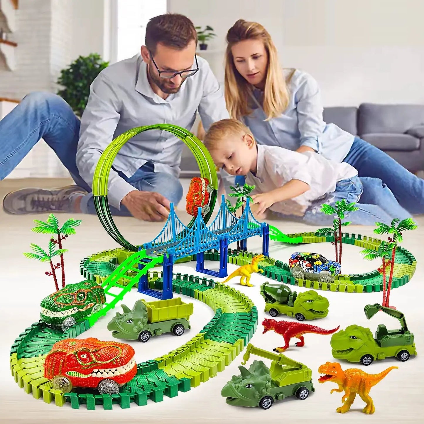 Children Electric Magic Climbing Dinosaur Track Toy Engineering Car Kids Track Car Train Toys for Children Birthday Gift