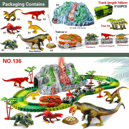 Dinosaur Toys for Kids Mist-Spouting Volcano and Climbing Track Train Kit Toys for Boys/Girls Home Schoolers Gift for Party Deco
