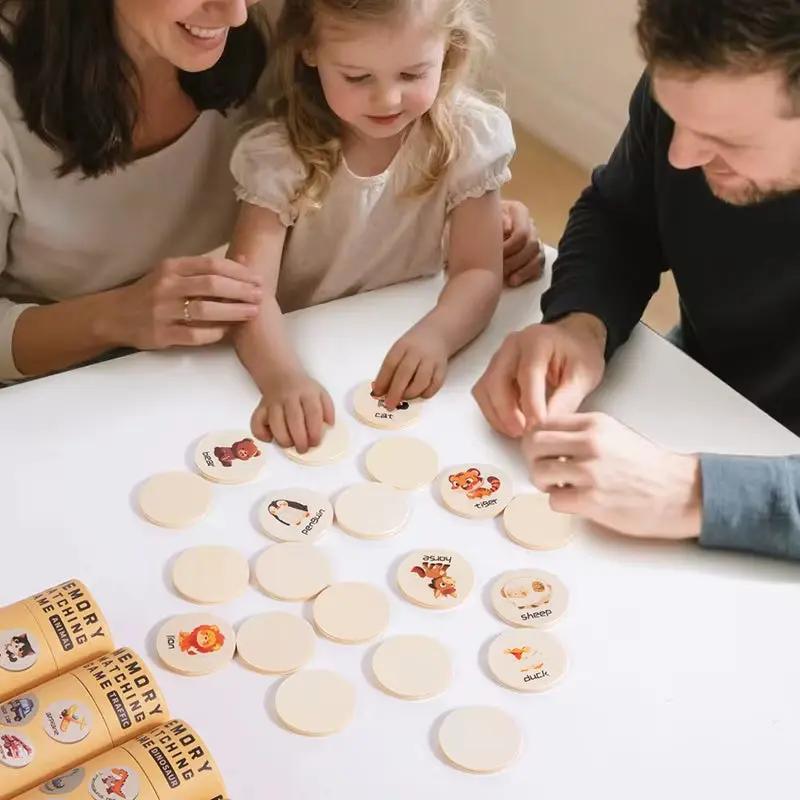Wooden Memory Matching Game for Kids Educational Toy Early Learning Puzzle Focus Training with Numbers/Dinosaurs Themes