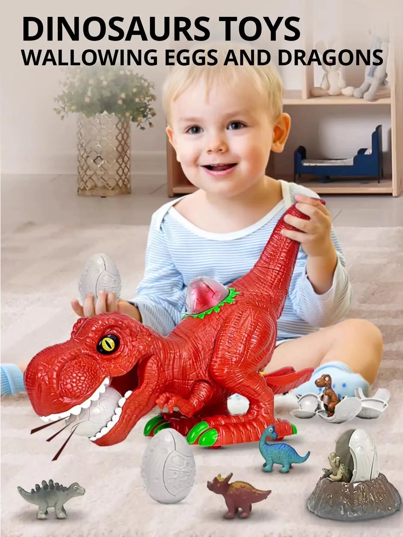 Dinosaur Model Toys, Toy Dinosaurs That Can Eat Eggs, Lay Eggs, and Swing Walking, Suitable for Boys, Girls' Birthday Gift Toys