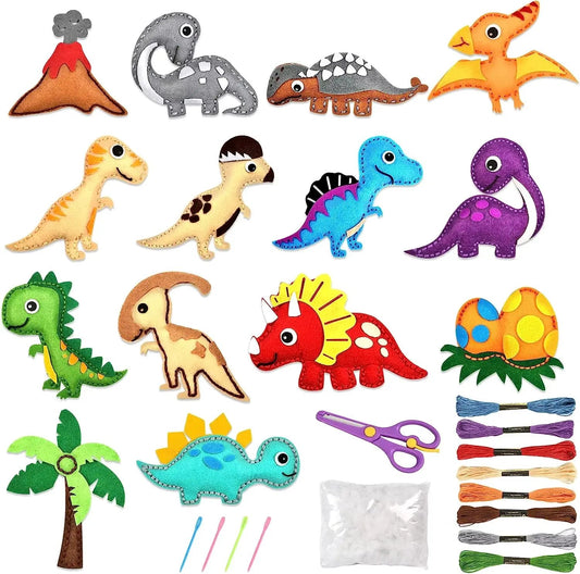 Dinosaur Sewing Craft Kit DIY Kids Craft Sew Set Educational Beginners Sewing Stuffed Christmas Sewing Craft Kit Felt Ornaments