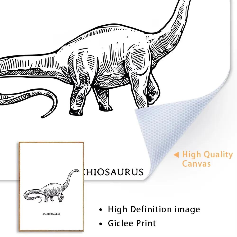 Dinosaur Sketch Paleontology Wall Art Canvas Painting Dinosaur Nordic Poster Print Wall Picture for Boy Kids Room Playroom Decor