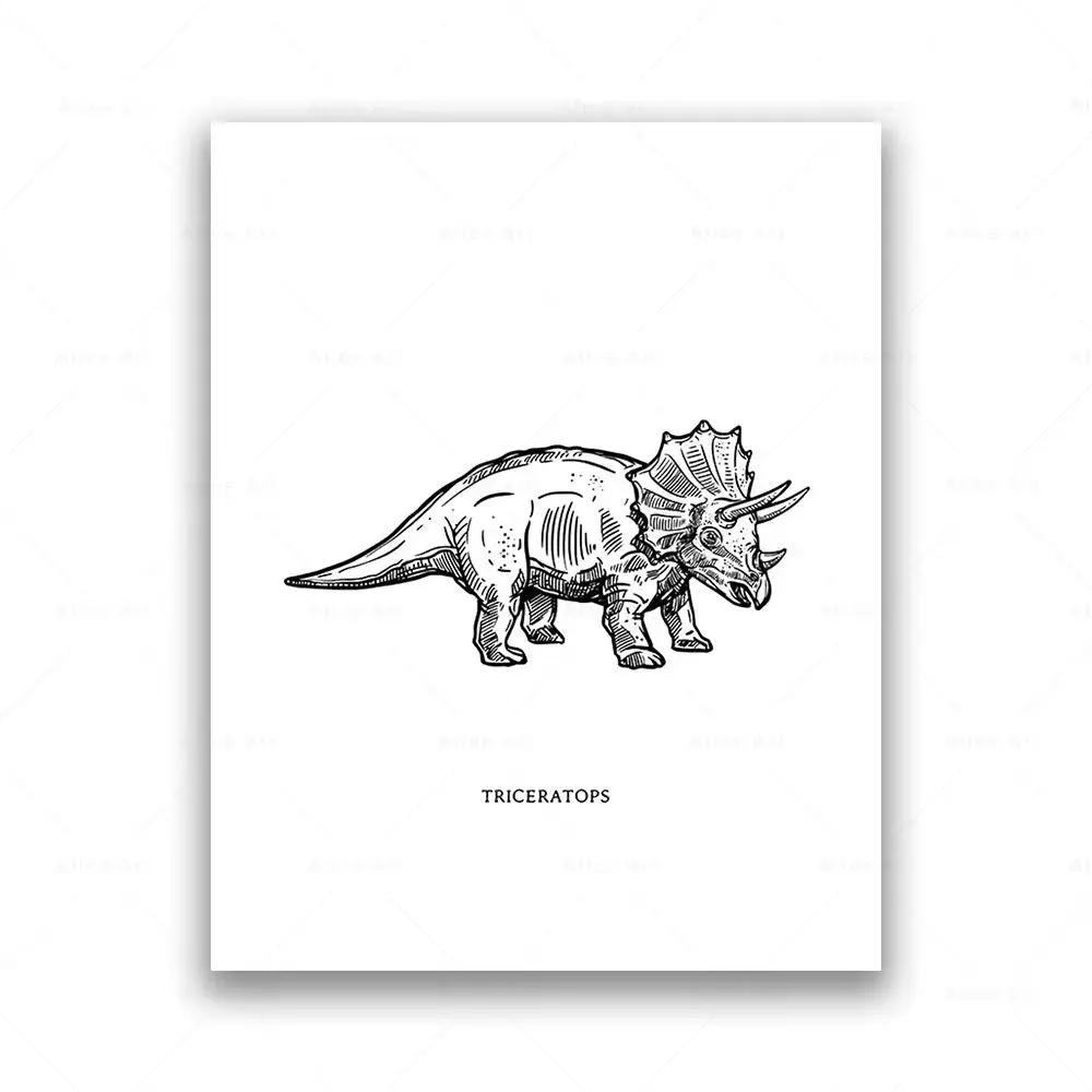Dinosaur Sketch Paleontology Wall Art Canvas Painting Dinosaur Nordic Poster Print Wall Picture for Boy Kids Room Playroom Decor