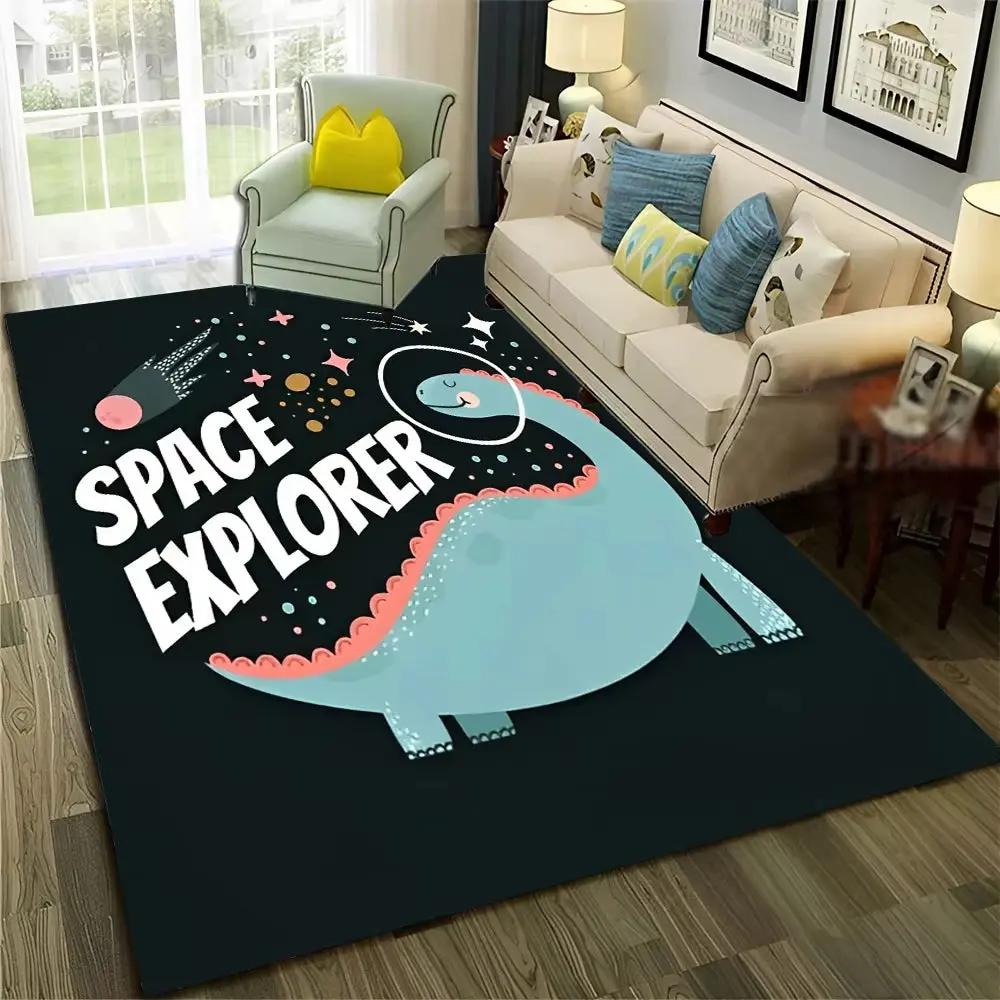3D Cute Dino Dinosaur Space Cartoon Carpet Rug for Home Living Room Bedroom Sofa Doormat Decor,Child Area Rug Non-Slip Floor Mat