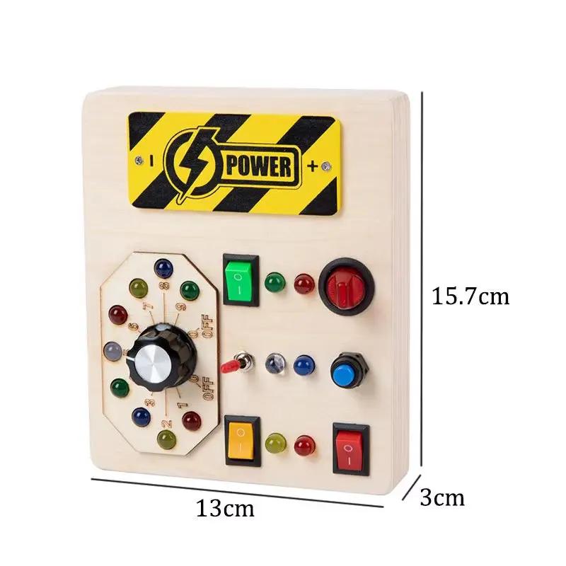 Montessori Busy Board Sensory Toys Wooden with LED Light Switch Control Board Travel Activities Children Games for 2-4 Years Old