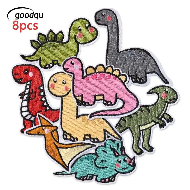 8Pcs Dinosaur Animal Iron Patches for Clothing Kids Embroidered on Cute Anime Lot Sets Mixed Jackets Sew Diy Pack Bulk Wholesale