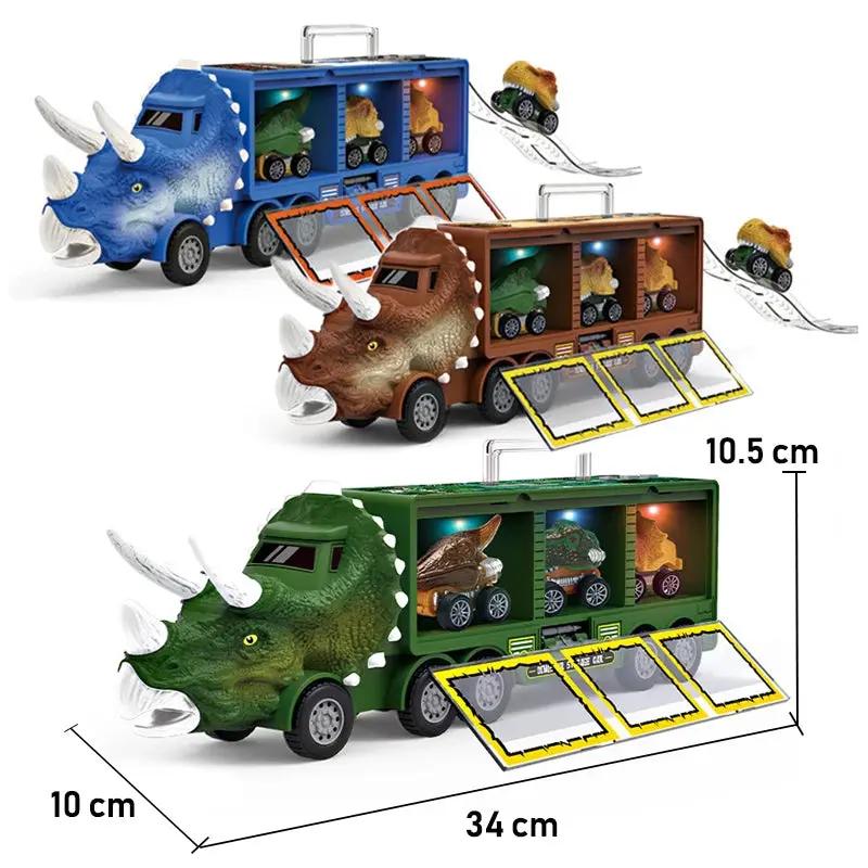 Dinosaur Transport Toy Truck Pull Back Vehicles Dino Container Storage Car Model Lighting Music Kids Boys Children Birthday Gift