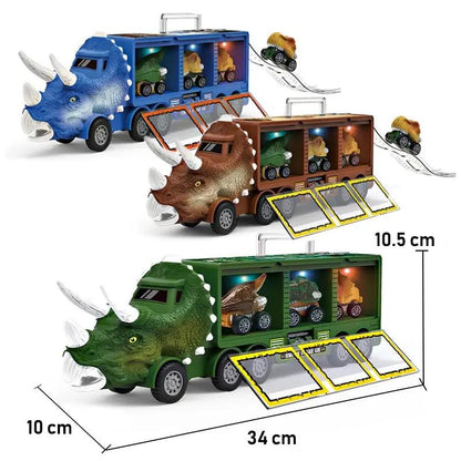 Dinosaur Transport Toy Truck Pull Back Vehicles Dino Container Storage Car Model Lighting Music Kids Boys Children Birthday Gift
