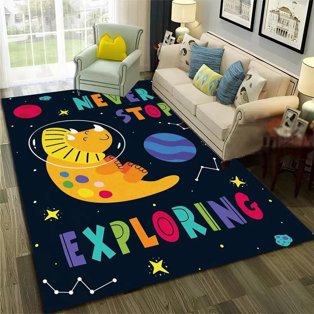 3D Cute Dino Dinosaur Space Cartoon Carpet Rug for Home Living Room Bedroom Sofa Doormat Decor,Child Area Rug Non-Slip Floor Mat