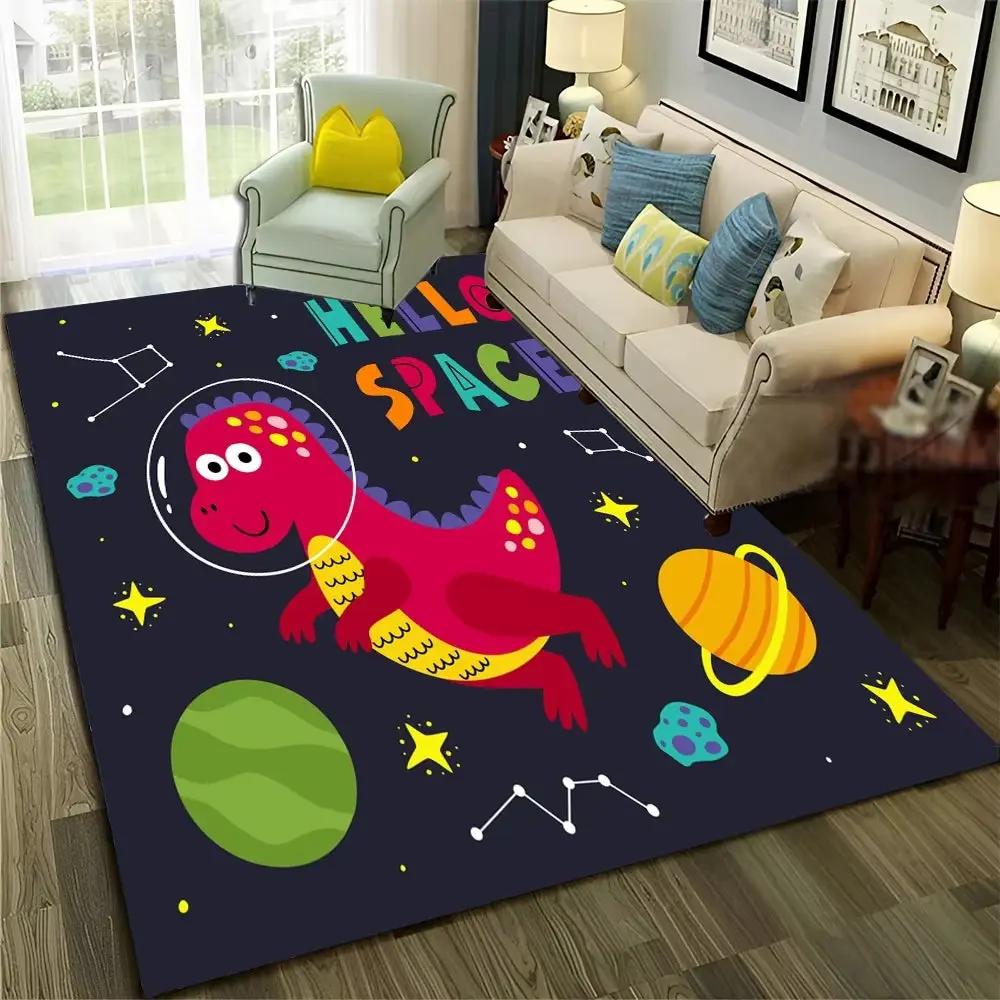 3D Cute Dino Dinosaur Space Cartoon Carpet Rug for Home Living Room Bedroom Sofa Doormat Decor,Child Area Rug Non-Slip Floor Mat
