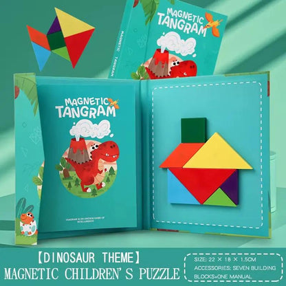 Wooden Jigsaw Magnetic Tangram Puzzle Book Educational Toys for Children Baby Kid Portable Montessori Learning Intelligence
