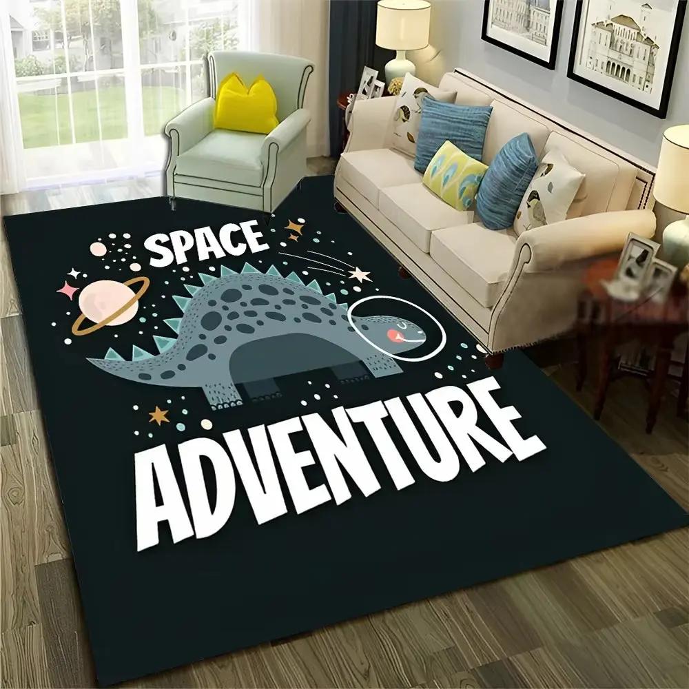 3D Cute Dino Dinosaur Space Cartoon Carpet Rug for Home Living Room Bedroom Sofa Doormat Decor,Child Area Rug Non-Slip Floor Mat