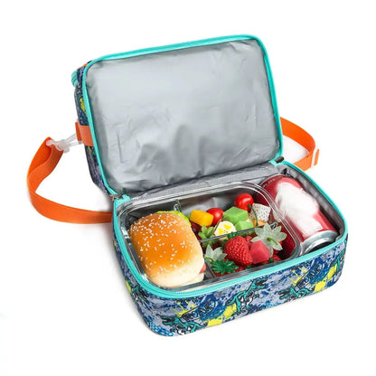 Kids Dual Compartment Tote Lunch Bag for Boys Kids Cooler Insulated Toddler Lunch Bag Box