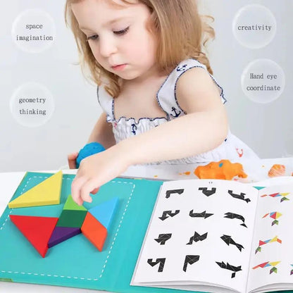 Wooden Jigsaw Magnetic Tangram Puzzle Book Educational Toys for Children Baby Kid Portable Montessori Learning Intelligence