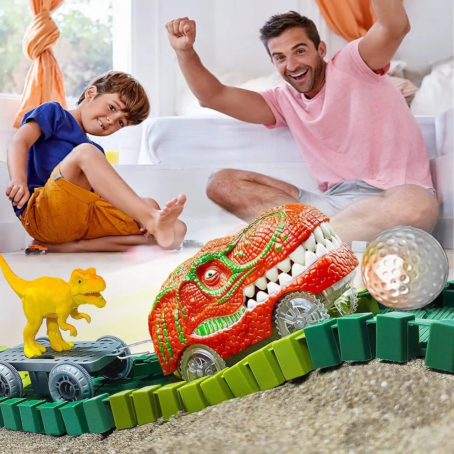 Dinosaur Toys-Magical Train Track Racing Toy Bend Flexible Race Track Flash Light Car Educational Toys for Kids Gift