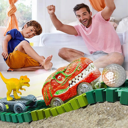 Dinosaur Toys-Magical Train Track Racing Toy Bend Flexible Race Track Flash Light Car Educational Toys for Kids Gift