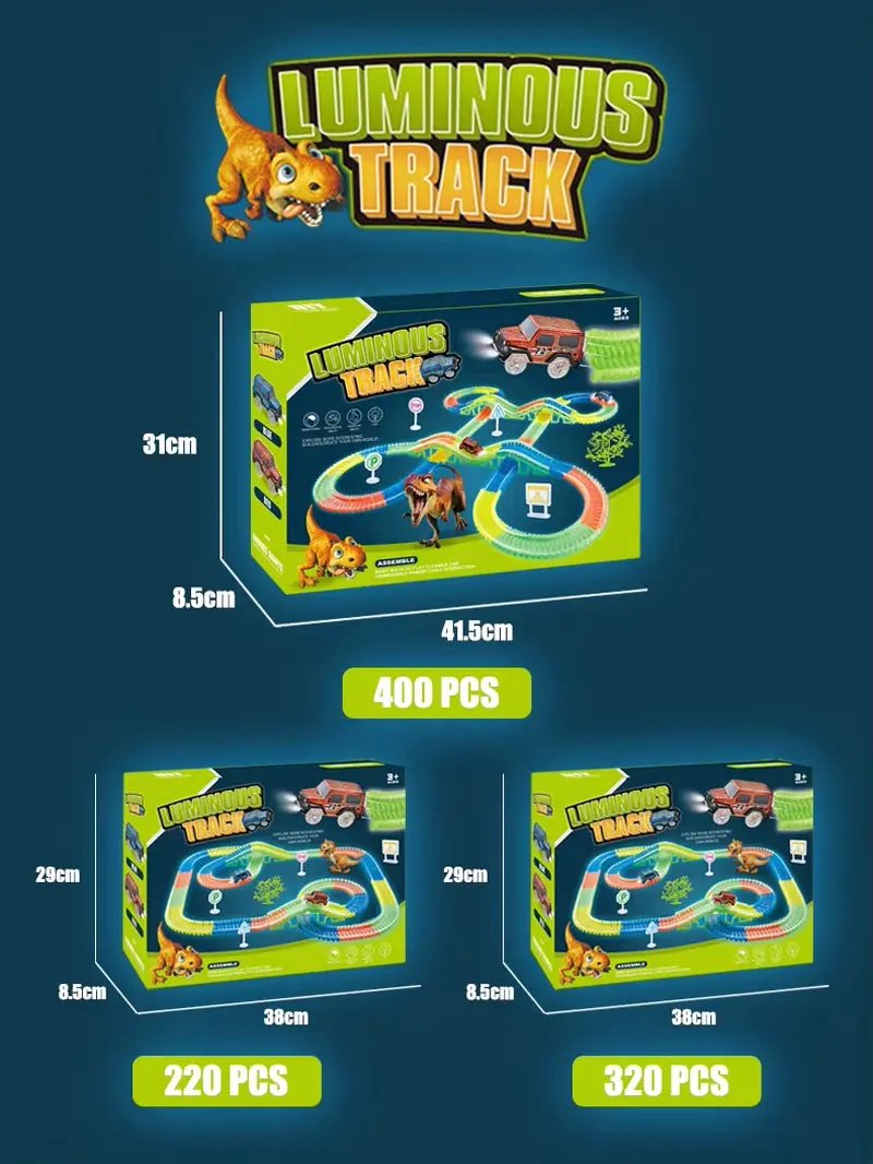 Luminous Dinosaur Track Assemblylittle Car Emit Light Mountain Road Railkids Puzzle Playful Toy Boys Christmasbirthday Gift