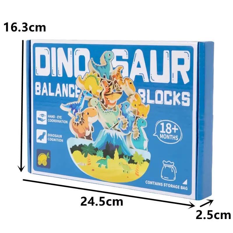 Wooden Animal Dinosaur Building Stacking High Balance Blocks Montessori Toy for Kids Cartoon Jigsaw Puzzle Educational Gifts