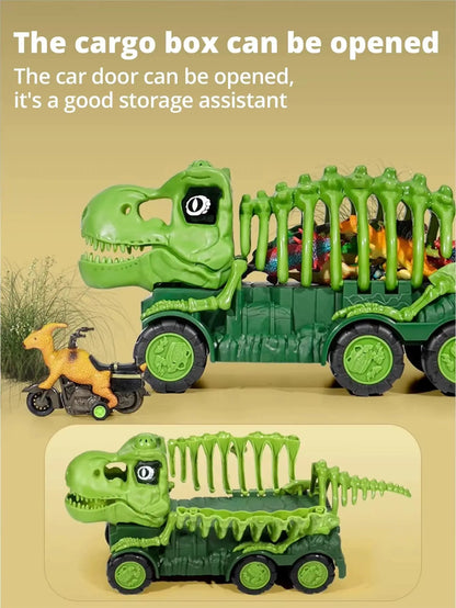 Dinosaur Skeleton Car Model (1 Large Car with 2 Small Cars (Random Style and Color) with Ejection Function, Sound, Light