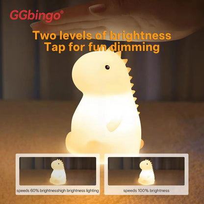 RGB Silicone Dinosaur Night Light USB Rechargeable Tap Control LED Lamp with Soft Light for Kids Baby Bedroom Decor Gift