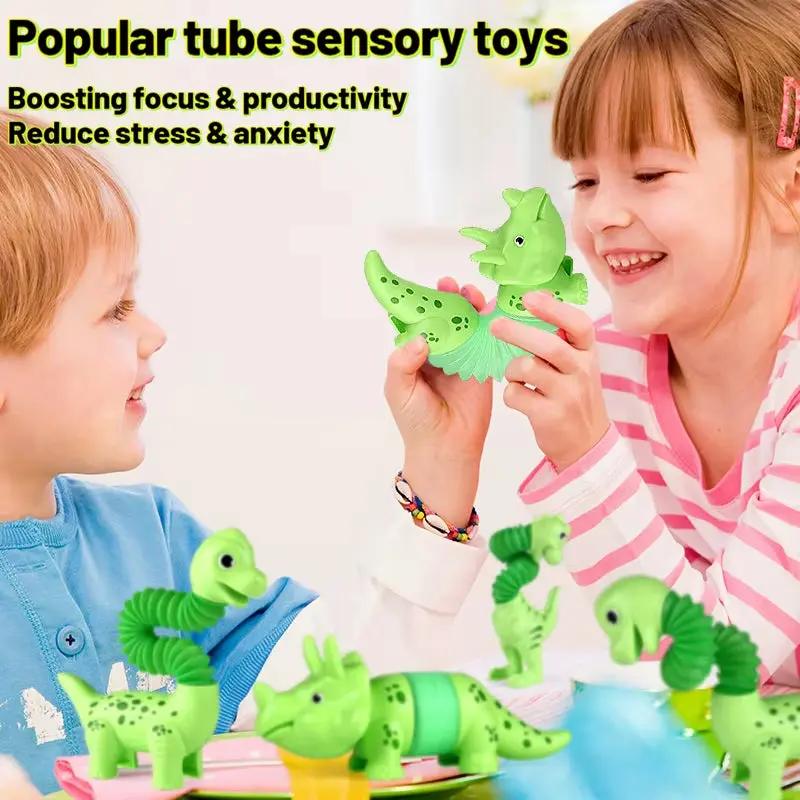 3PCS DIY Pop Tube Dinosaur Sensory Bendable Push It Decompression Pipe Anti-Stress Fidget Tubes Autism ADHD Bellows Toy Kid Gift