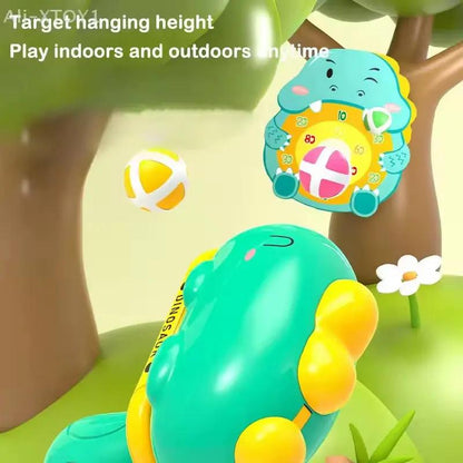 1 Set Catapult Target Dart Board Sport Softball Interactive Toys for Boys Girls Gift Kids Cartoon Dinosaur Sticky Ball Gun Toy