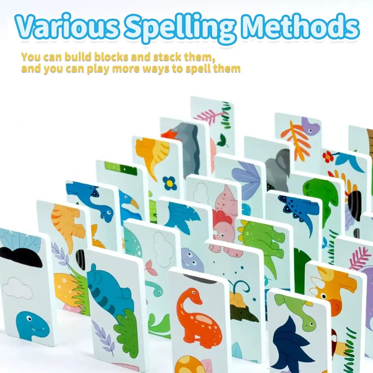 Kids Educational Dinosaur Domino Matching Exercise Fine Motor Hand-Eye Coordination Stacking Building Blocks Montessori Toys