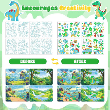 Foil Dinosaur Stickers Book for Kids DIY Foil Art Crafts for Christmas Gift Children'S Busy Sticker Paint Book Cute Stationery