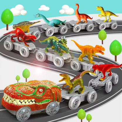 Dinosaur Toys-Magical Train Track Racing Toy Bend Flexible Race Track Flash Light Car Educational Toys for Kids Gift