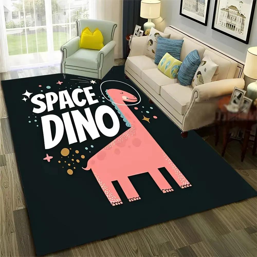 3D Cute Dino Dinosaur Space Cartoon Carpet Rug for Home Living Room Bedroom Sofa Doormat Decor,Child Area Rug Non-Slip Floor Mat