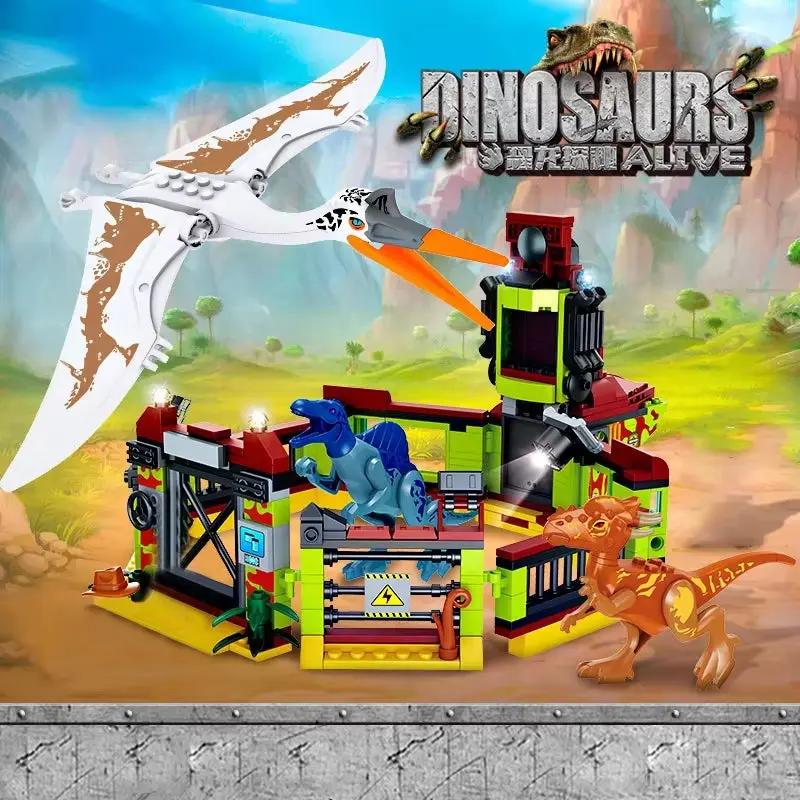Cretive 2In1 Dinosaur Escape Adventure Pterosaur Chase Scene with Helicopter Building Blocks Model Bricks Assembly Toy Kids Gift