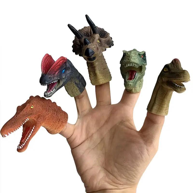5Pcs Simulation Dinosaur Finger Puppet Toy Mini Silicone Dinosaur Model Telling Story Finger Puppet Party Toys Gift for Kid Baby