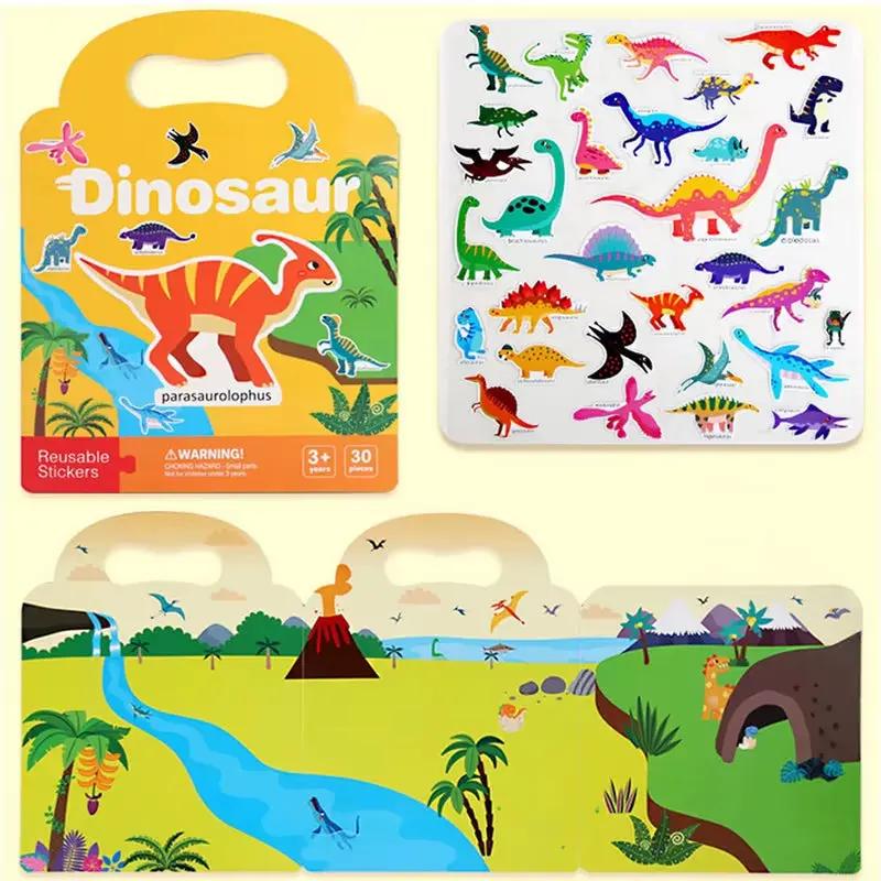 Portable Handheld Scene Sticker Books Cognitive Game Toys Animal Dinosaur Quiet Book Children Montessori Early Education Gifts