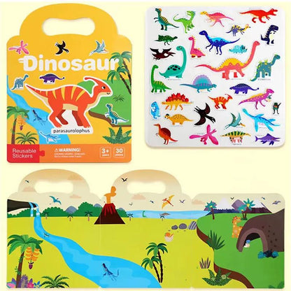 Portable Handheld Scene Sticker Books Cognitive Game Toys Animal Dinosaur Quiet Book Children Montessori Early Education Gifts