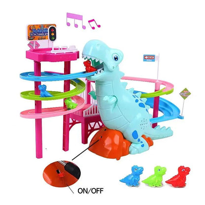 Dinosaur Paradise Suit Pig Toys Climbing Stairs Track Peggy Slide Electric Assembly with Music Colorful