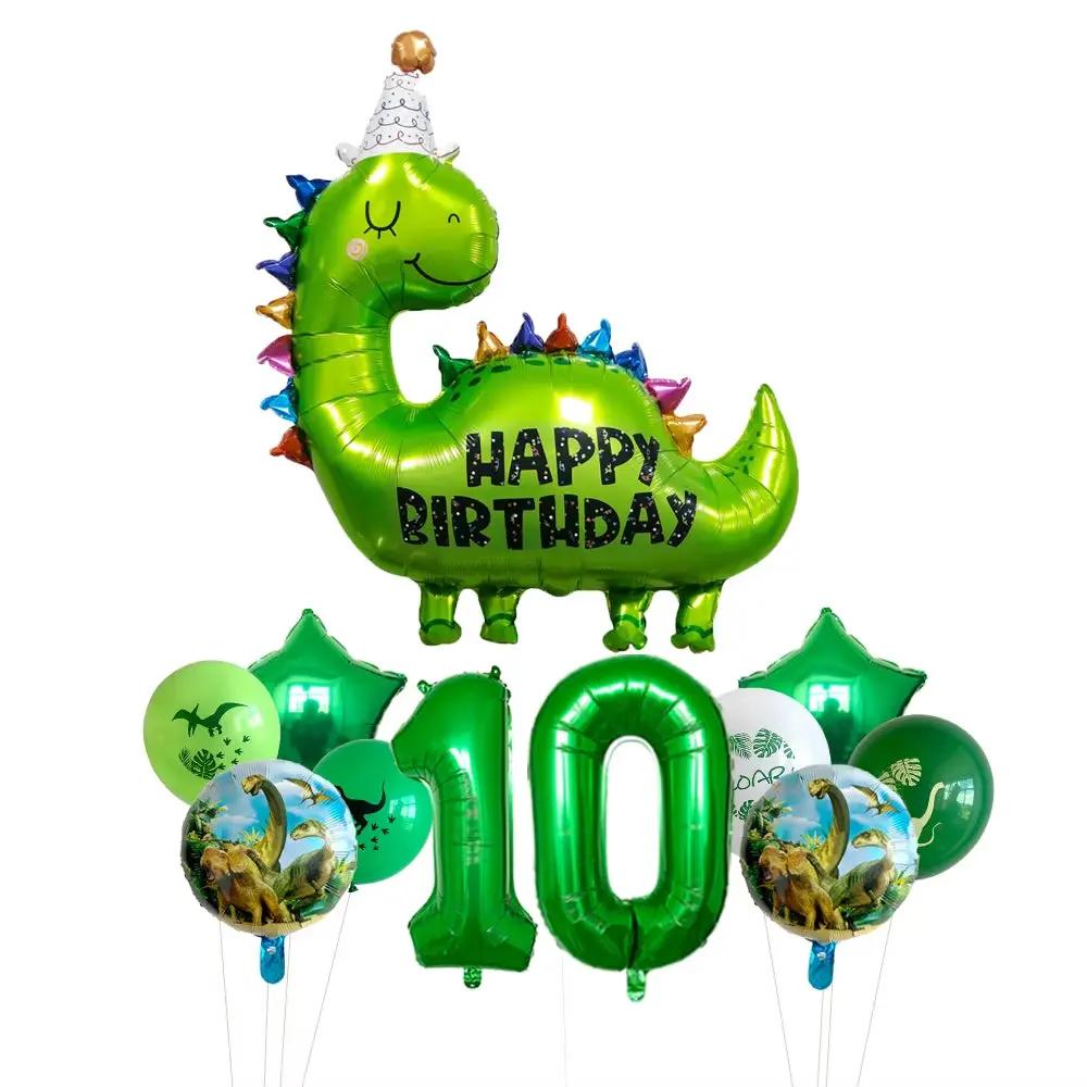1Set Happy Birthday Dinosaur Number Star Foil Balloons with Jurassic Theme Latex Balloon Children'S Birthday Party Decorations