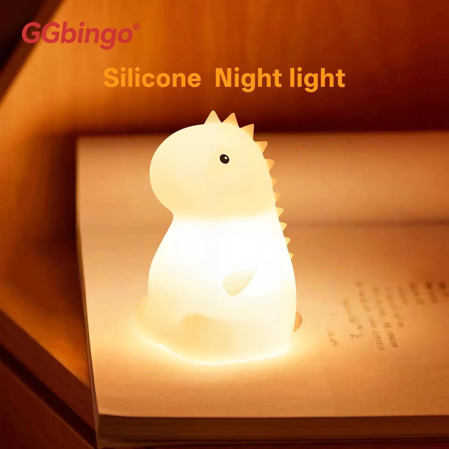 RGB Silicone Dinosaur Night Light USB Rechargeable Tap Control LED Lamp with Soft Light for Kids Baby Bedroom Decor Gift