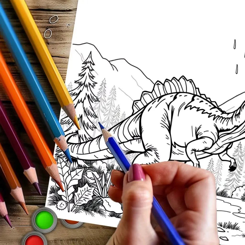 28 Pages Original Dinosaurs in Action Coloring Book for Adult | Colouring Book, Drawing Supplies for Christmas, Thanksgiving