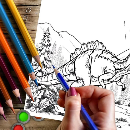 28 Pages Original Dinosaurs in Action Coloring Book for Adult | Colouring Book, Drawing Supplies for Christmas, Thanksgiving