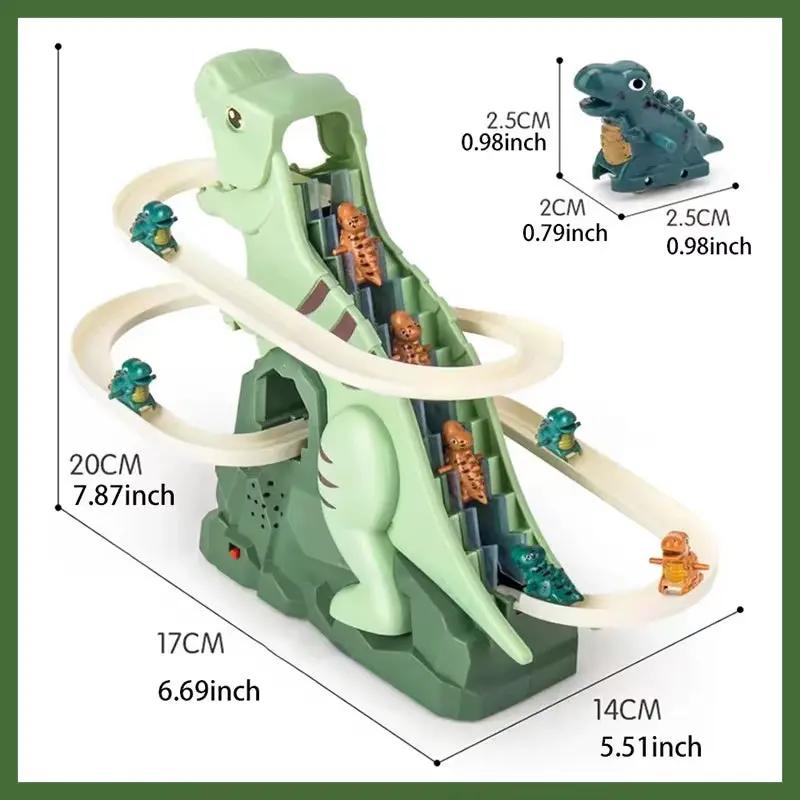 Toddler Dinosaur Climbing Slide Stairs Toy Race Track Game Set Electric Adventure Slide Roller Coaster with Light Music Kid Gift