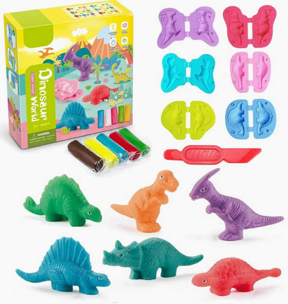 Playdough Sets for Kids, Modelling Clay, Air Dry Clay with 6 Dinosaur Mold, Polymer Clay Set, Play Dough Dinosaur Toys