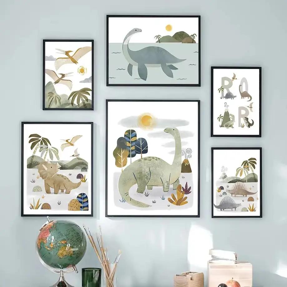 Dinosaur Brachiosaurus Tyrannosaurus Triceratops Wall Art Canvas Painting Nordic Posters and Prints Picture Baby Kids Room Decor