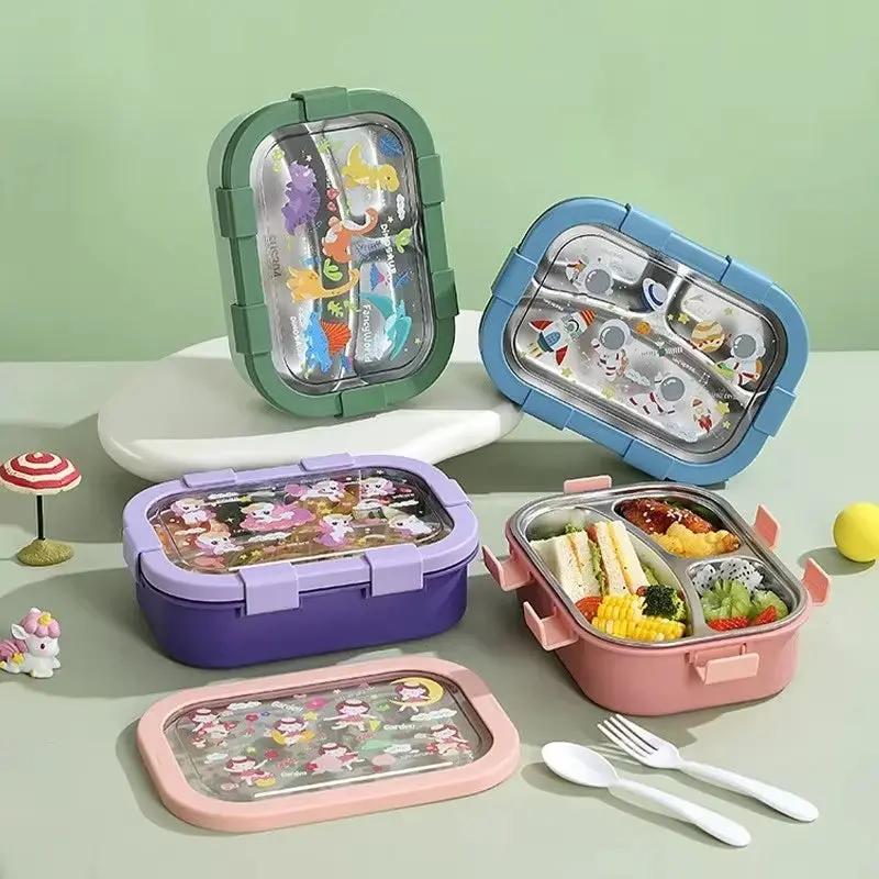 Cartoon Lunch Box Stainless Steel Compartment Bento Box Microwave Available Food Container Students Office Worker Portable Bento