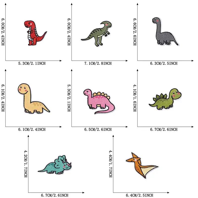 8Pcs Dinosaur Animal Iron Patches for Clothing Kids Embroidered on Cute Anime Lot Sets Mixed Jackets Sew Diy Pack Bulk Wholesale